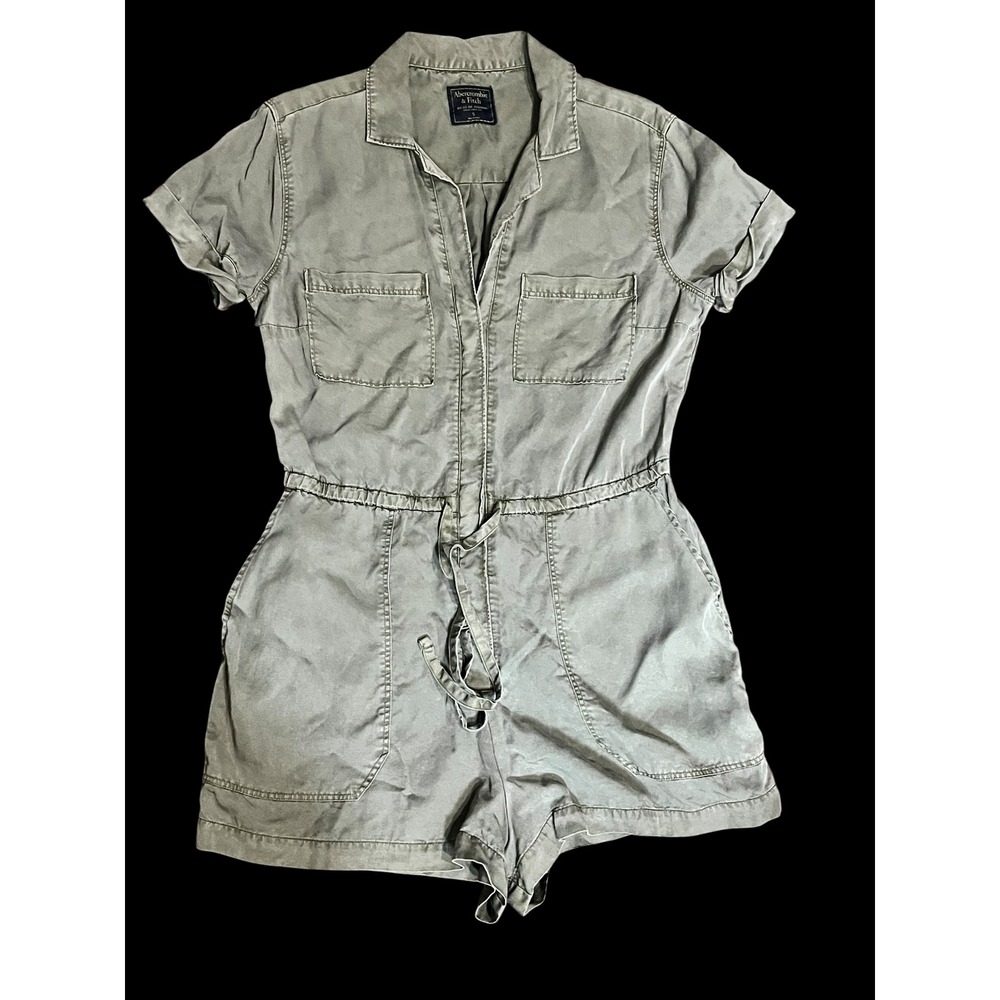 Abercrombie & Fitch Olive Green Utility Romper Short Sleeve Drawstring Waist S
